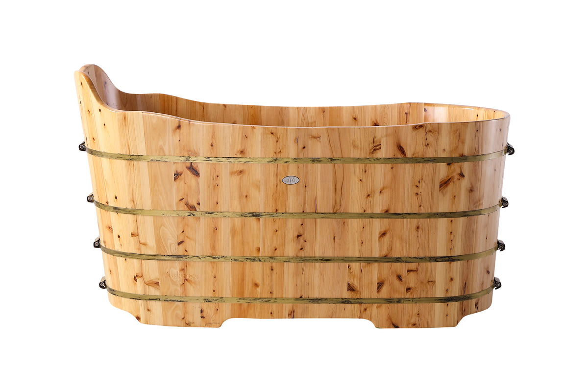 ALFI - 59&quot; Cedar Wood Freestanding Bathtub w/ Bench - AB1103