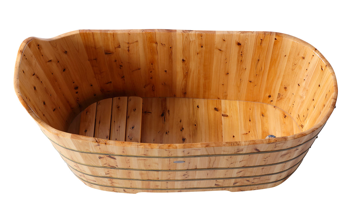 ALFI - 59&quot; Cedar Wood Freestanding Bathtub w/ Bench - AB1103