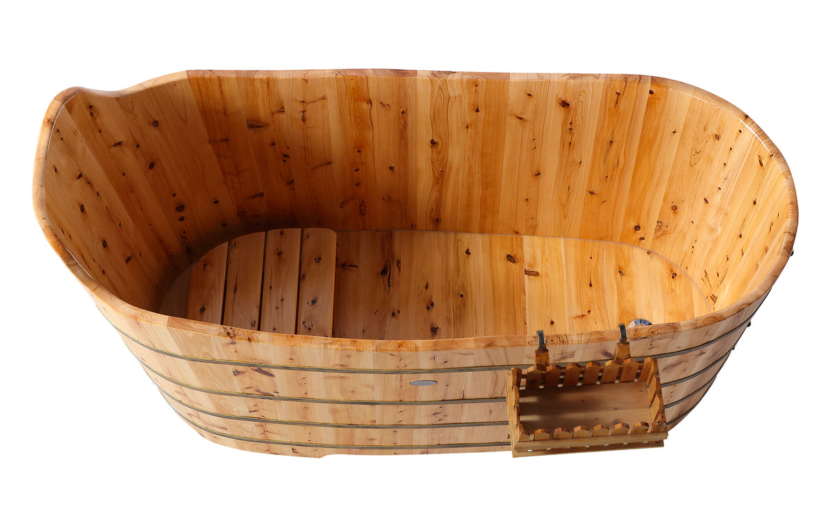 ALFI - 59&quot; Cedar Wood Freestanding Bathtub w/ Bench - AB1103