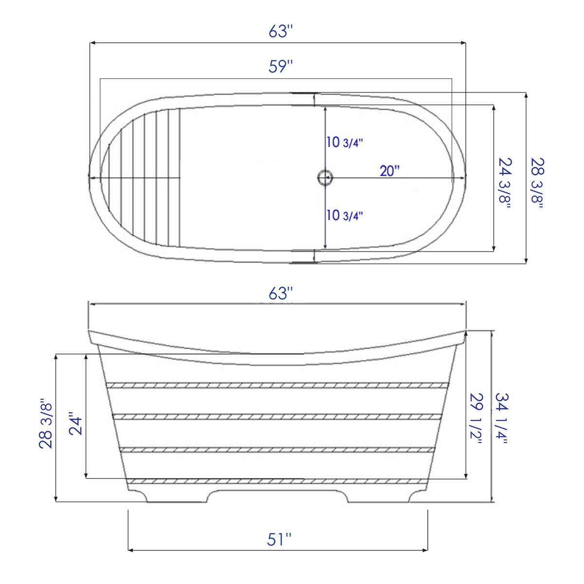 ALFI - 63&quot; Cedar Wood Freestanding Bathtub - AB1105