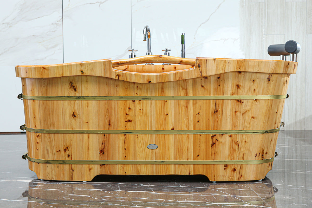 ALFI - 61&quot; Cedar Wood Freestanding Bathtub w/ Tub Filler - AB1136