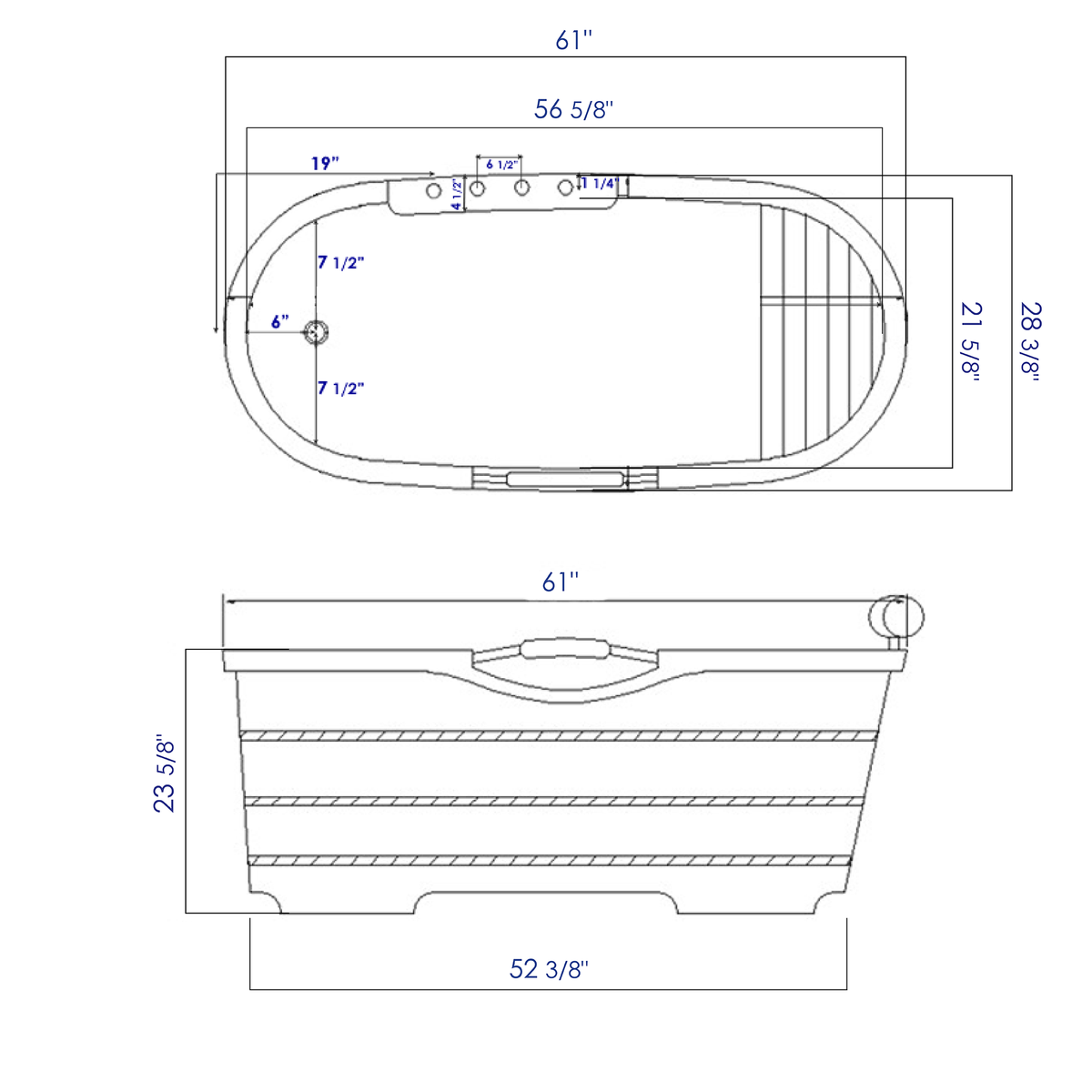 ALFI - 61&quot; Cedar Wood Freestanding Bathtub w/ Tub Filler - AB1136