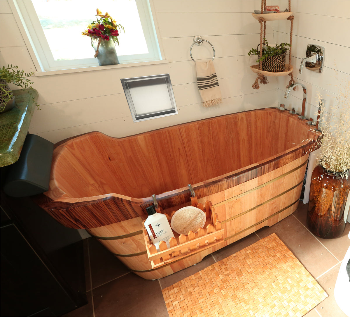 ALFI - 59&quot; Wood Freestanding Bathtub w/ Tub Filler - AB1148