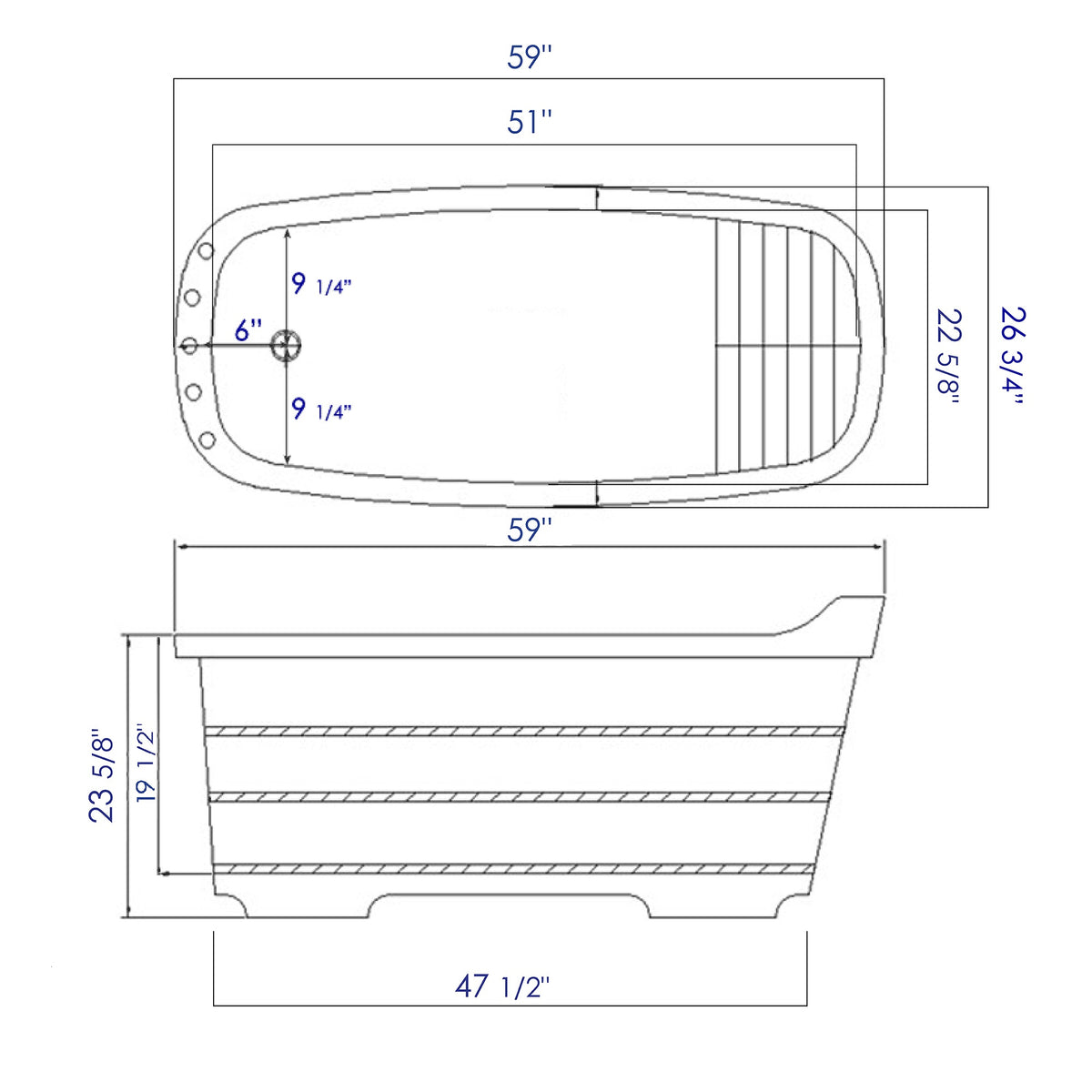 ALFI - 59&quot; Wood Freestanding Bathtub w/ Tub Filler - AB1148