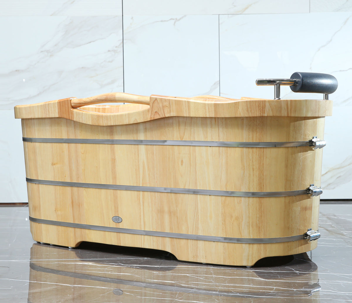 ALFI - 61&quot; Wood Freestanding Bathtub w/ Headrest - AB1163