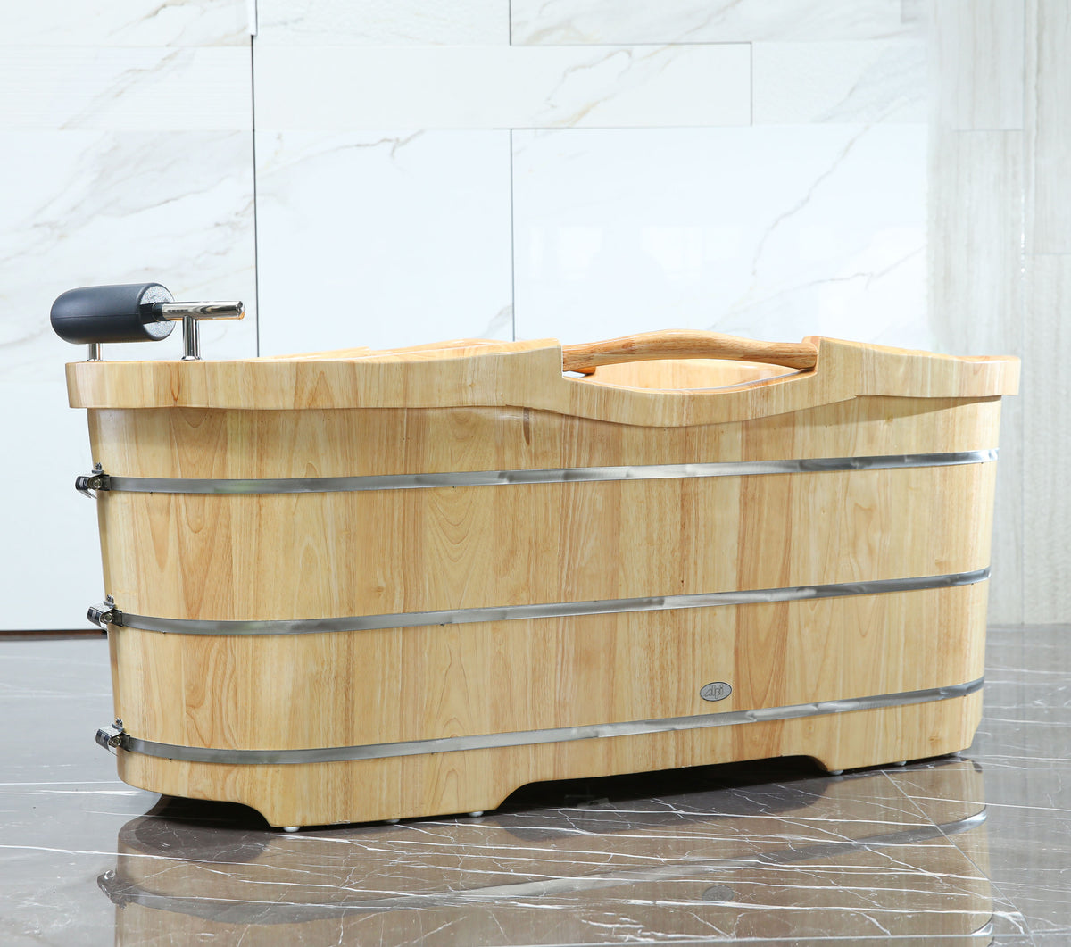 ALFI - 61&quot; Wood Freestanding Bathtub w/ Headrest - AB1163