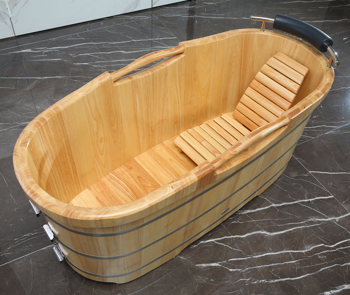 ALFI - 61&quot; Wood Freestanding Bathtub w/ Headrest - AB1163