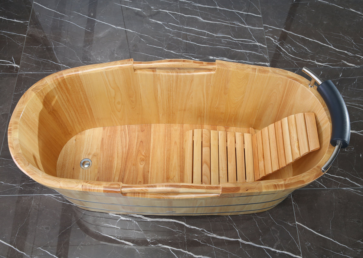 ALFI - 61&quot; Wood Freestanding Bathtub w/ Headrest - AB1163