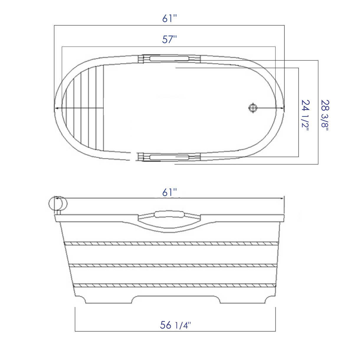 ALFI - 61&quot; Wood Freestanding Bathtub w/ Headrest - AB1163