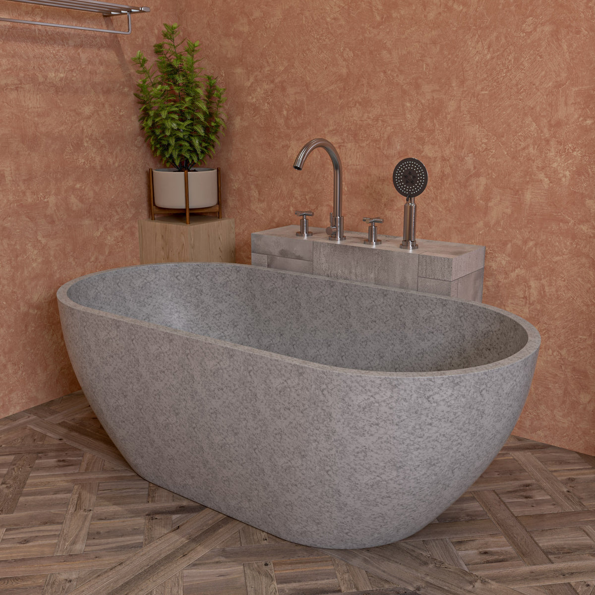 ALFI - 59&quot; Solid Concrete Oval Freestanding Bathtub - ABCO59TUB