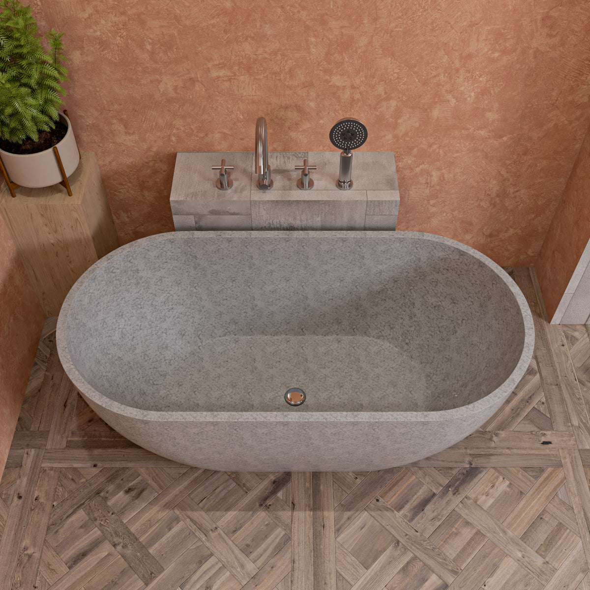 ALFI - 59&quot; Solid Concrete Oval Freestanding Bathtub - ABCO59TUB