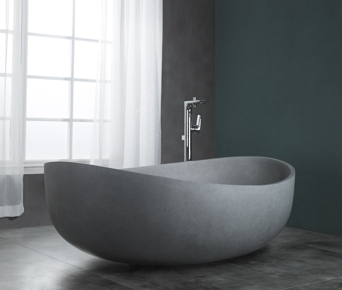 ALFI - 63&quot; Solid Concrete Oval Freestanding Bathtub - ABCO63TUB