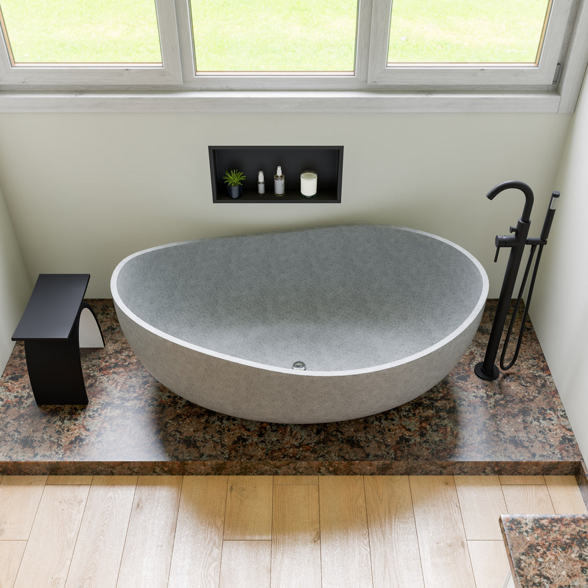 ALFI - 63&quot; Solid Concrete Oval Freestanding Bathtub - ABCO63TUB