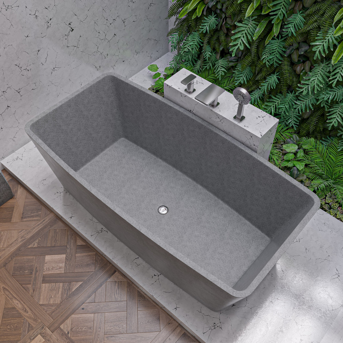 ALFI - Solid Concrete Rectangular Freestanding Bathtub - ABCO71TUB 71&quot;