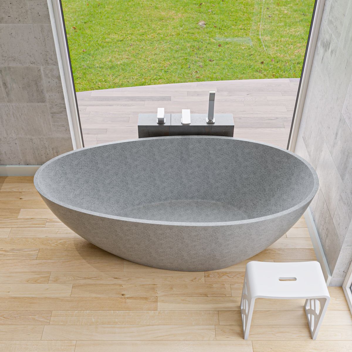 ALFI - 72&quot; Solid Concrete Tear Drop Freestanding Bathtub - ABCO72TUB