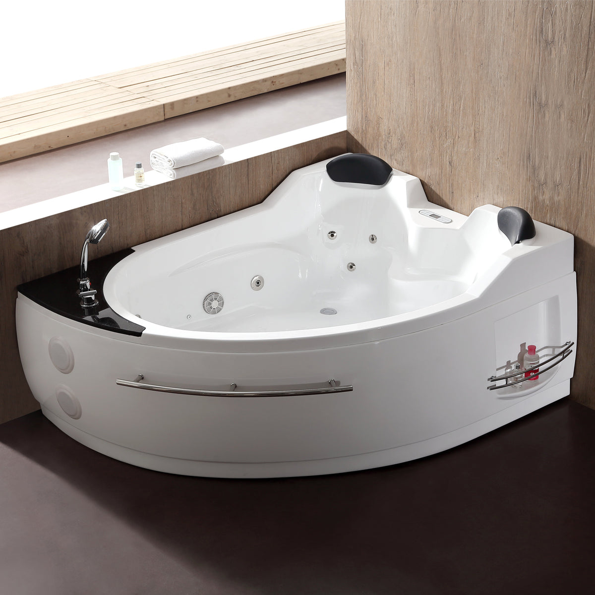 EAGO - 5.5 ft Right/Left Drain Corner Acrylic Whirlpool Bathtub for Two- AM113ETL