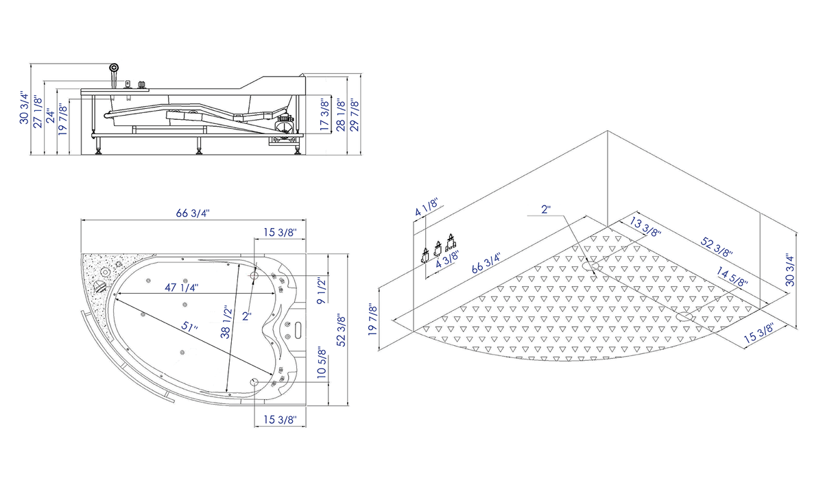 EAGO - 5.5 ft Right/Left Drain Corner Acrylic Whirlpool Bathtub for Two- AM113ETL