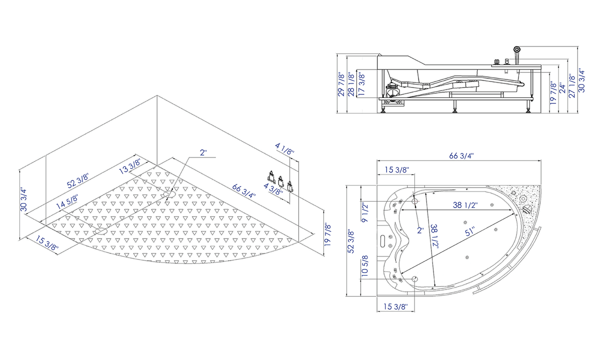 EAGO - 5.5 ft Right/Left Drain Corner Acrylic Whirlpool Bathtub for Two- AM113ETL