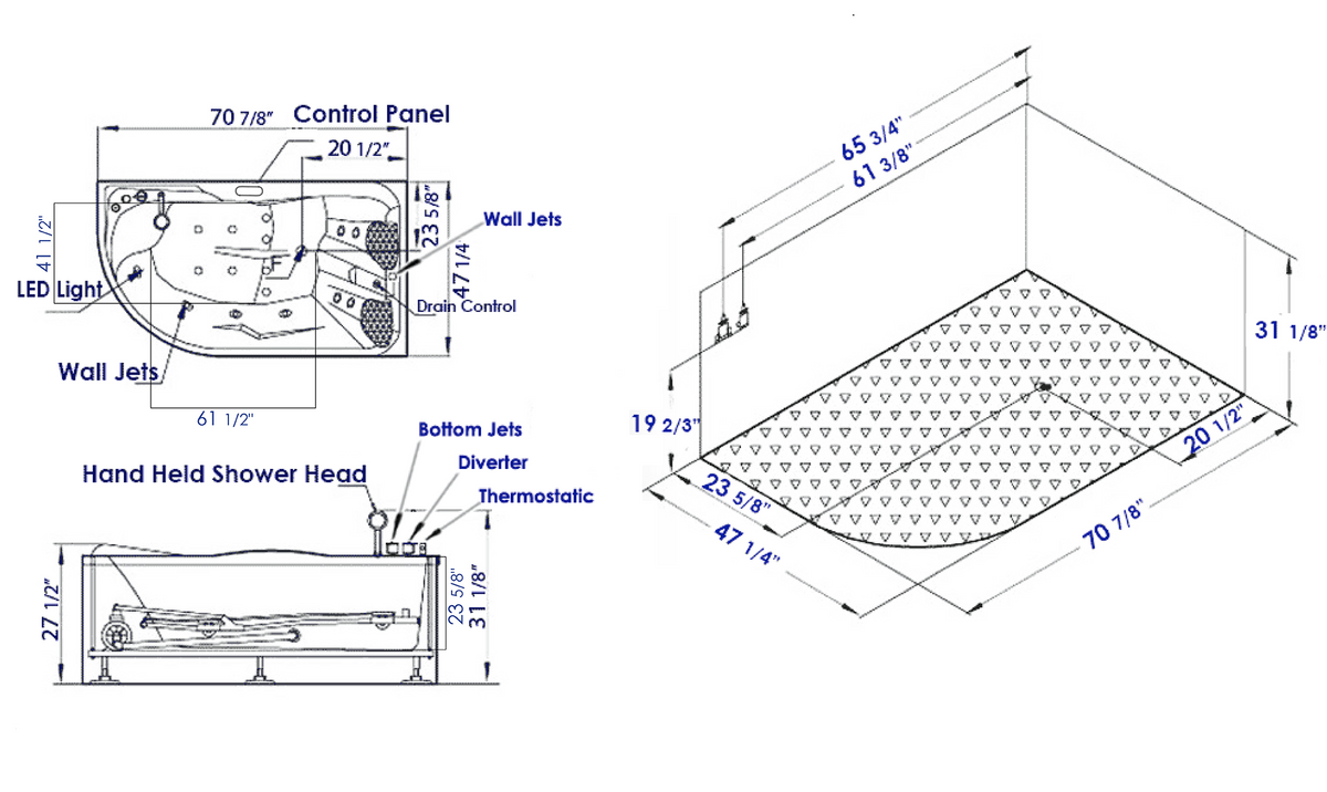 EAGO - 6 ft Right/Left Drain Corner Acrylic Whirlpool Bathtub for Two- AM124ETL