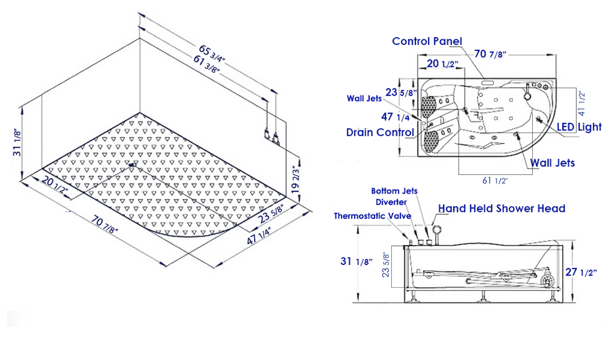 EAGO - 6 ft Right/Left Drain Corner Acrylic Whirlpool Bathtub for Two- AM124ETL