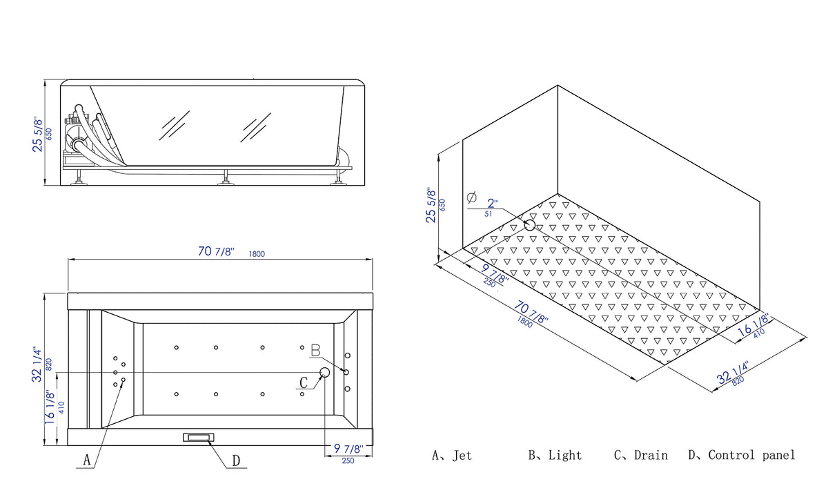 EAGO - 5/6 Ft Clear Rectangular Acrylic Whirlpool Bathtub - AM152ETL