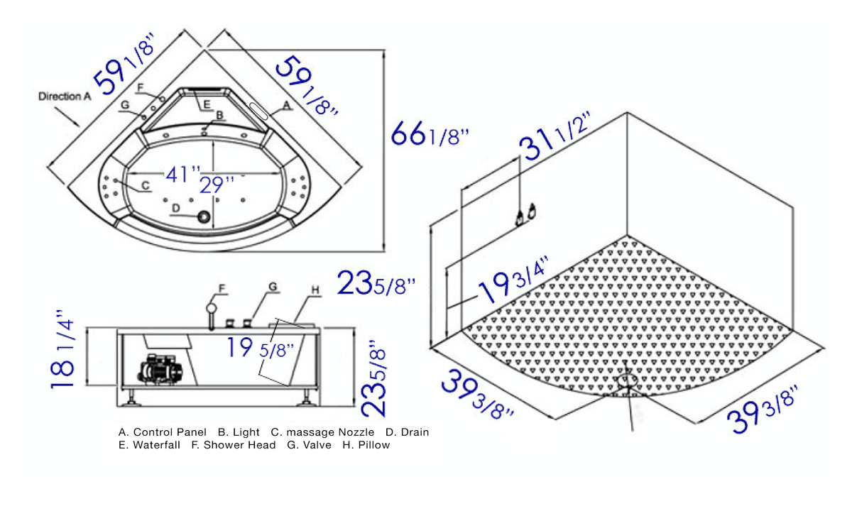 EAGO - 5 ft For 2 Clear Rounded Corner Acrylic Whirlpool Bathtub - AM197ETL