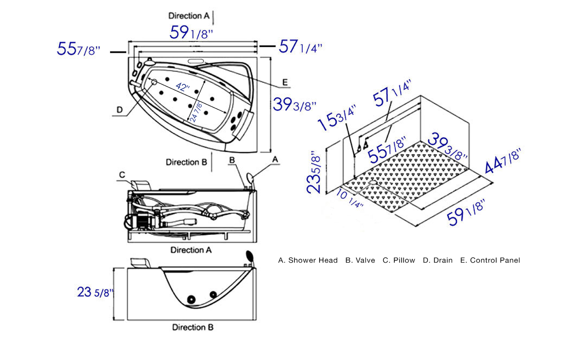 EAGO - 5 ft Clear Rounded Right/Left Corner Acrylic Whirlpool Bathtub- AM198ETL