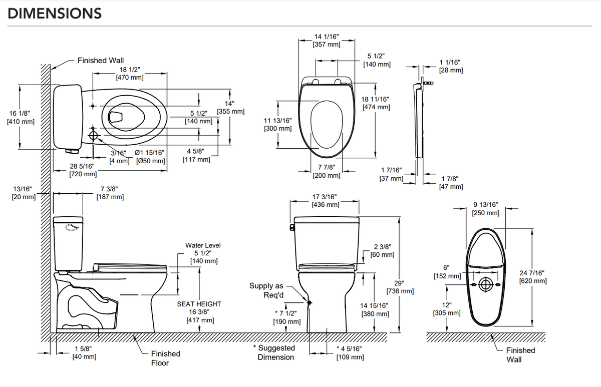 TOTO® Drake® Two-Piece Elongated 1.6 GPF TORNADO FLUSH® Toilet with CEFIONTECT® and SoftClose® Seat, WASHLET®+ Ready, Cotton White - MS776124CSG#01